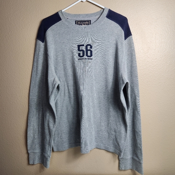 Abercrombie & Fitch Mens Gray/Navy Ribbed Long Sleeve Pullover-Size XL - Picture 1 of 5